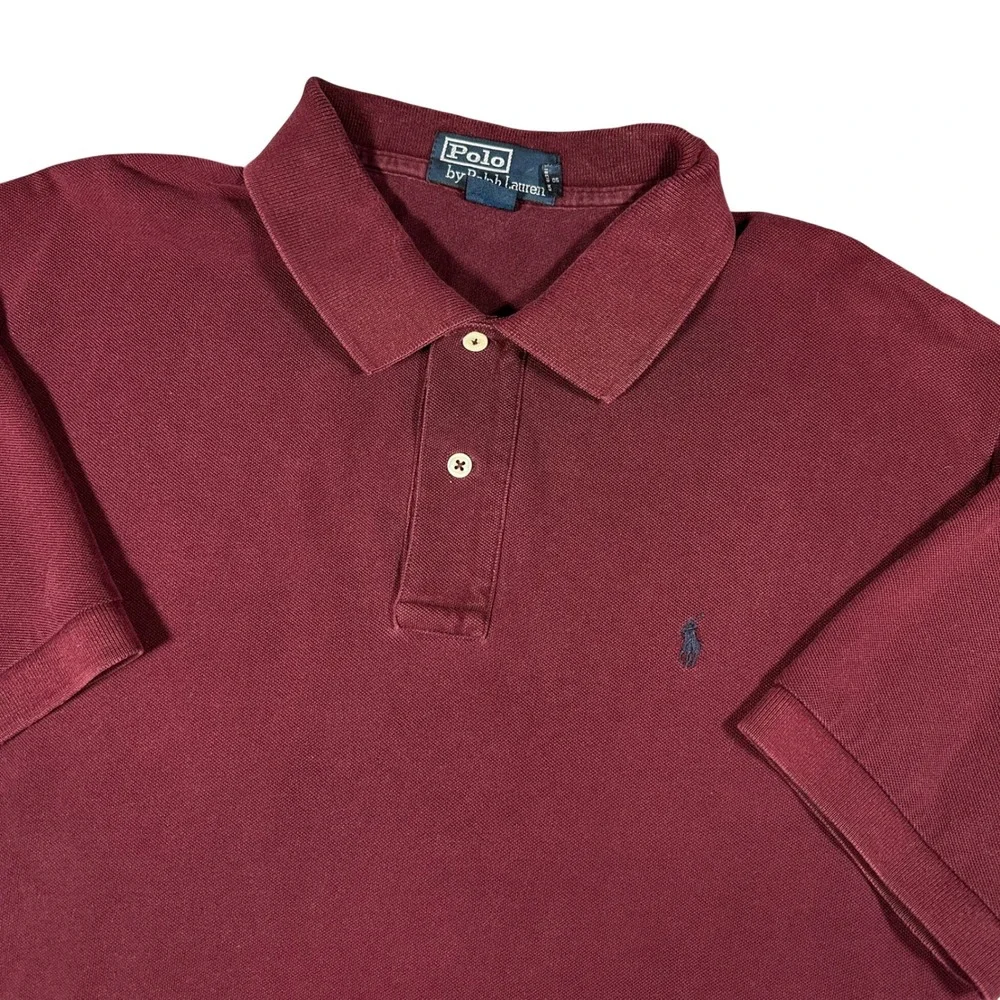 Polo Ralph Lauren‎ Mens Large Burgundy Maroon Short Sleeve Cotton Polo Shirt